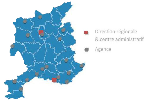 Carte des agences Brinks Sud Est